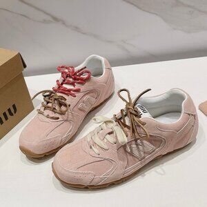 Miu Miu Pink Flats with Red and Tan Accents